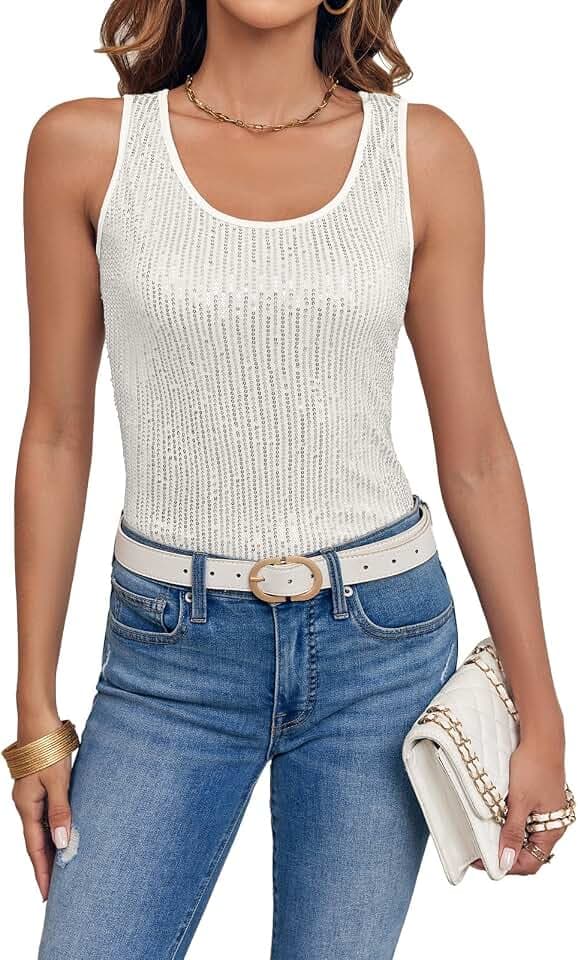 Fazortev Women's Sequin Tank Tops Sleeveless Sparkly Camisole Vest