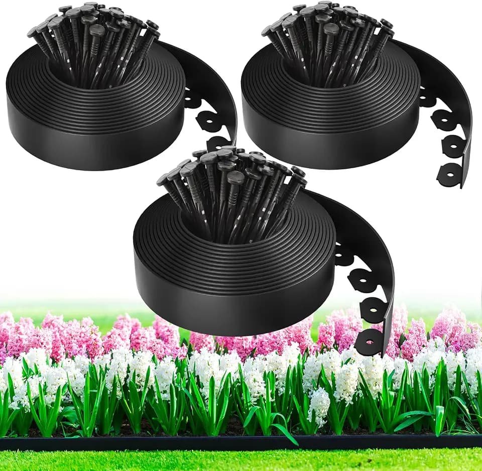 MIXC 100ft Landscape Edging Kit with 150 Spikes,3pack,33ft/Pack,1.5in Tall