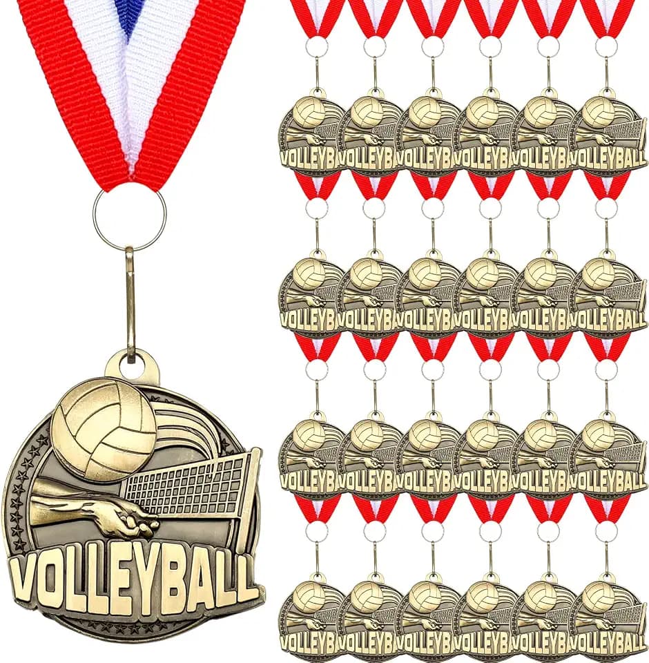 24 Pcs Gold Medals Bulk 2 Inch Award Ribbons Sports Themed Metal Medal Trophy for Team Day Tournaments Birthday Party Winner Gifts