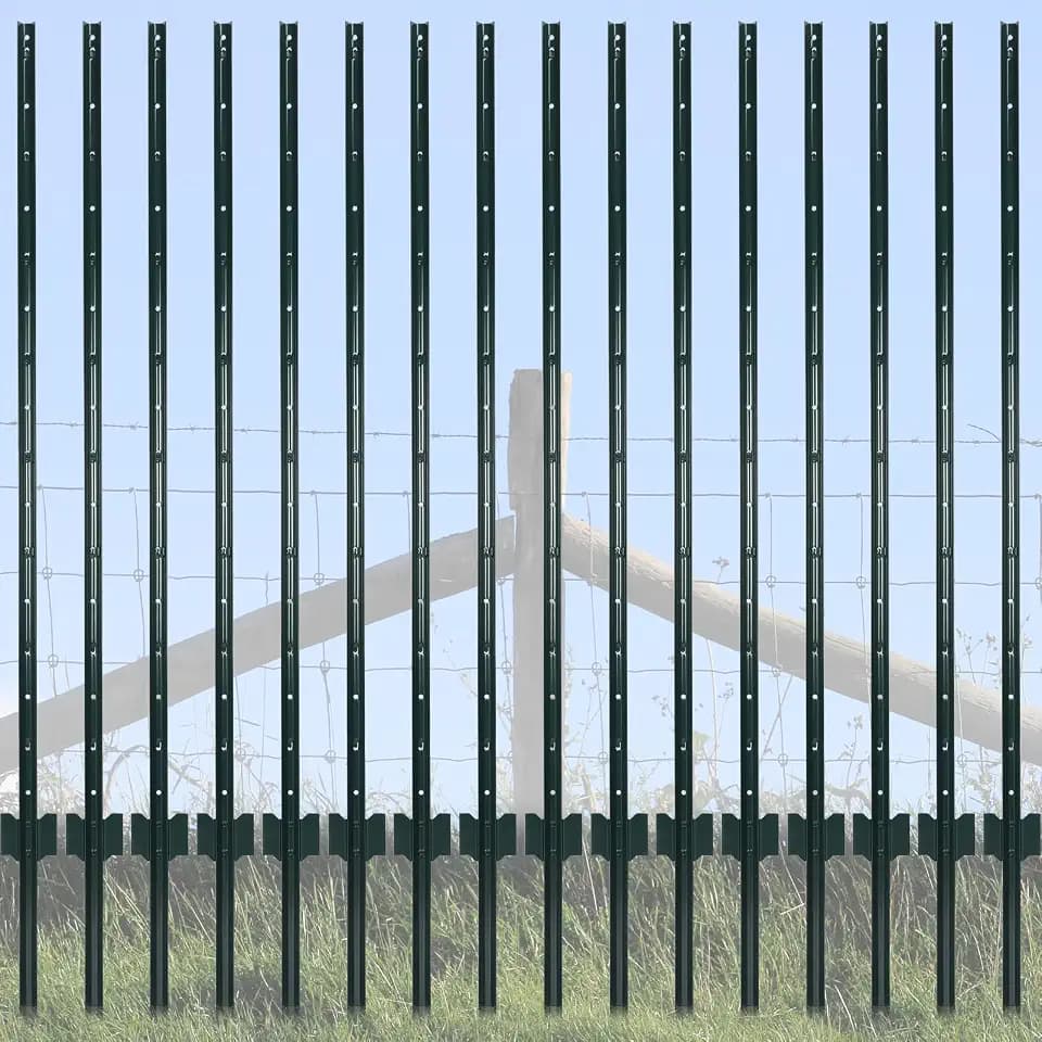 Yaocom 16 Pack 5 Feet Fence Posts Heavy Duty Metal U Post Steel Fence Post for Farm, Garden, Orchard and Outdoor Wire Fencing
