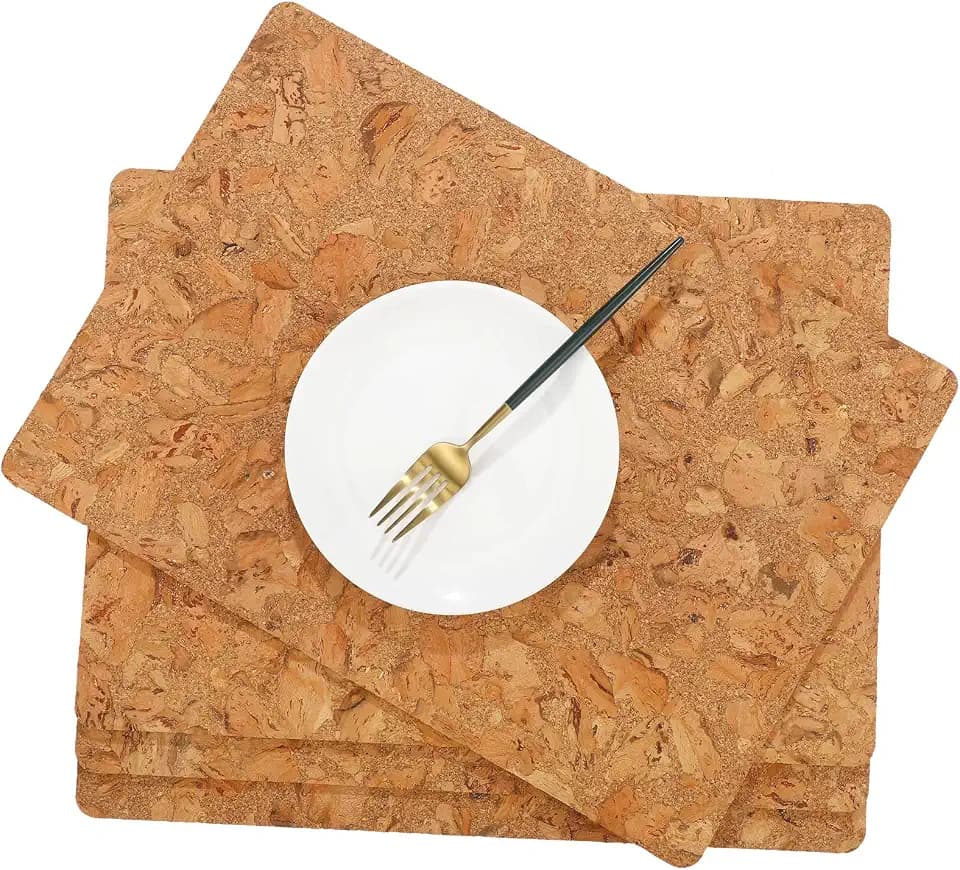 Eaasty Set of 6 Cork Placemats 17 x 12 Inch Heat Resistant Placemats