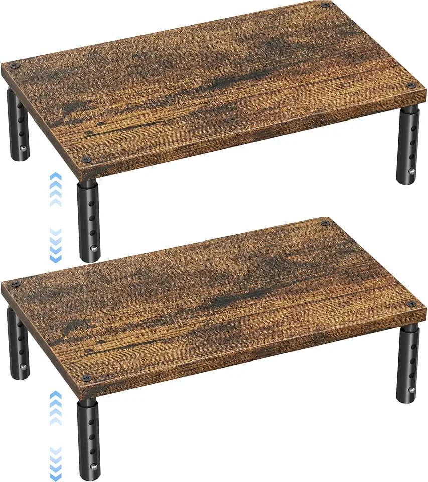 OPNICE Adjustable Monitor Stand Riser for Desk, Wood Computer & Laptop Stand, Desk Organizers and Accessories, Office Desk Accessories & Workspace Organizer for Home Office Supplies, Brown 2-Pack