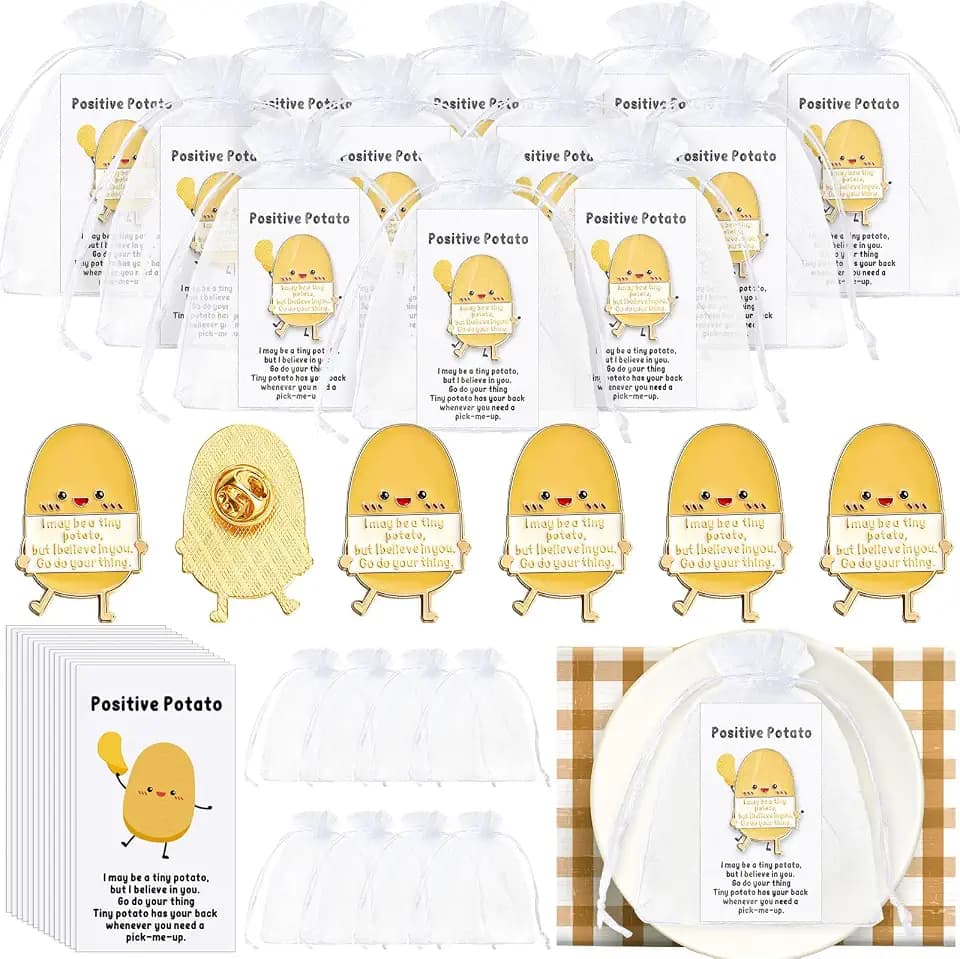 Hotop 30 Set Potato Gifts Bulk Funny Lapel Pin Set Nurse Week Party Favors with Inspirational Card, Organza Bag Positive Emotional Support for Tech Nurse Practitioner Week