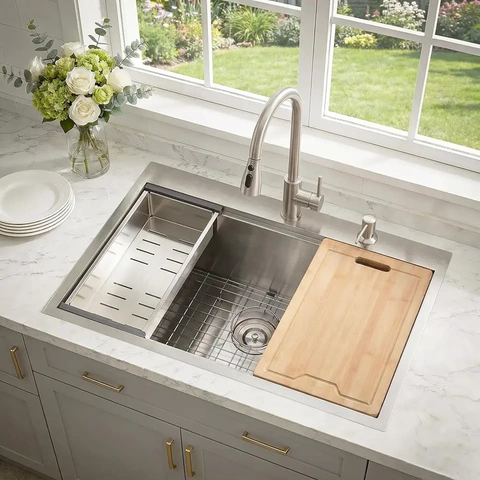 KINGO HOME 33x22 Drop in Kitchen Sink,Single Bowl workstation
