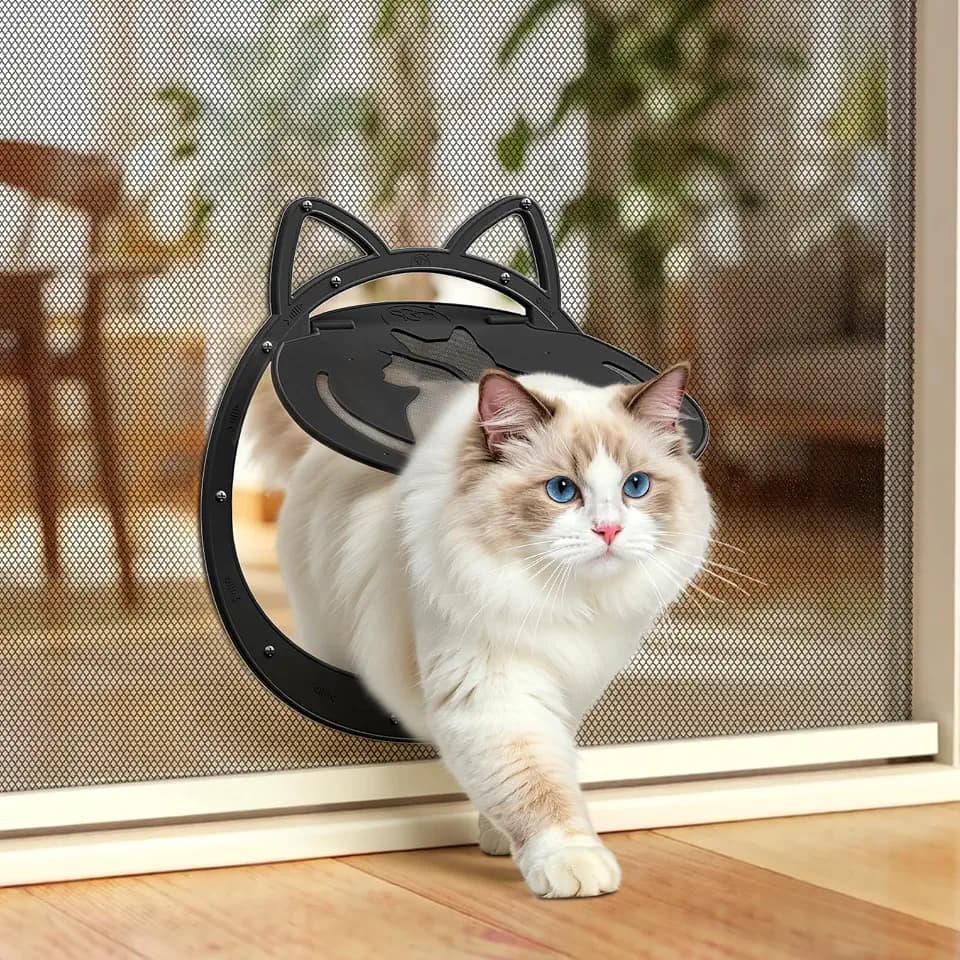 Cat Door for Screen Door, Lockable Magnetic Flap, Patented Circular Design