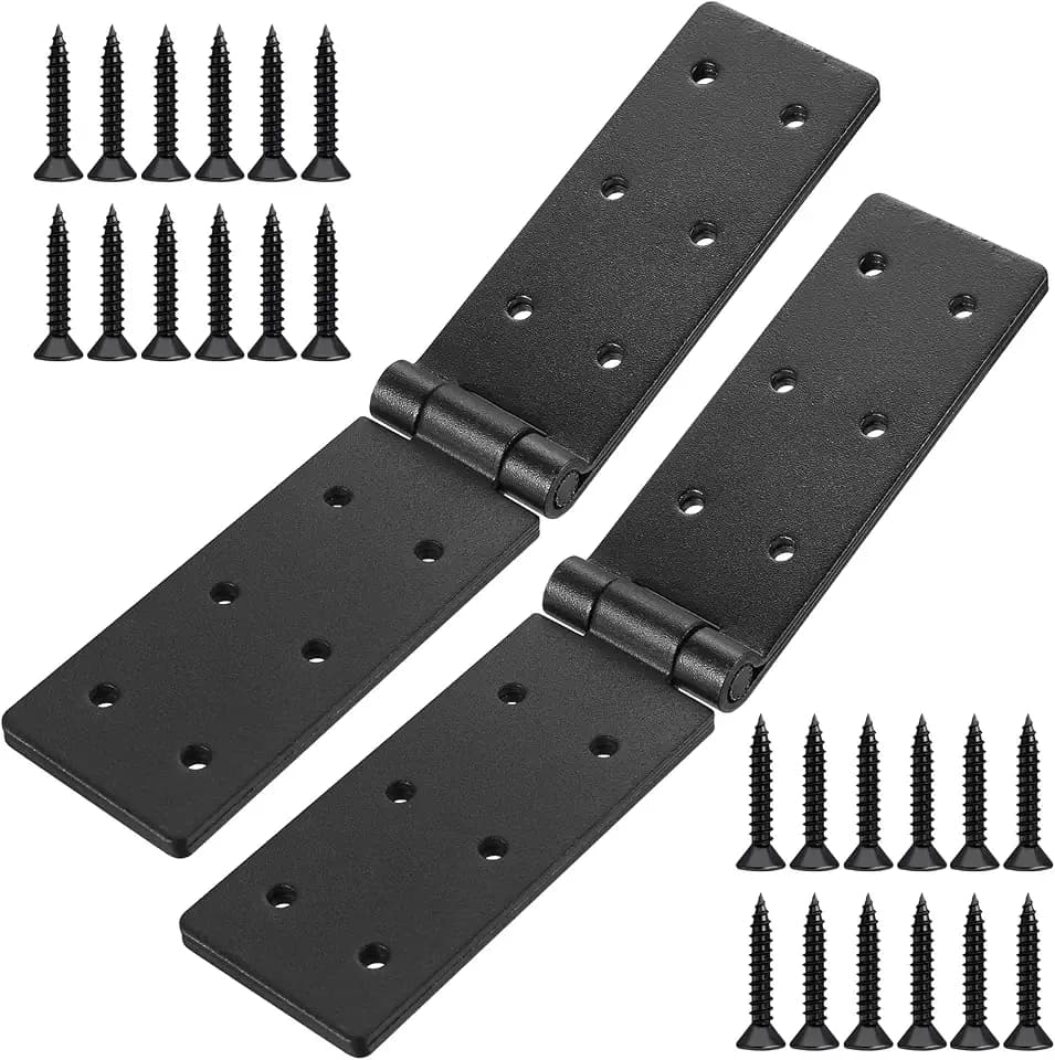2 Stk Scharniere Klappbar Schwarz, Kistenband Klappscharnier Schwerlast, Türscharniere für Holztüren Holzkisten Möbelband Möbelscharniere Schwerlast Torband Gartentür Türband Schwarz(198 x 40 mm)