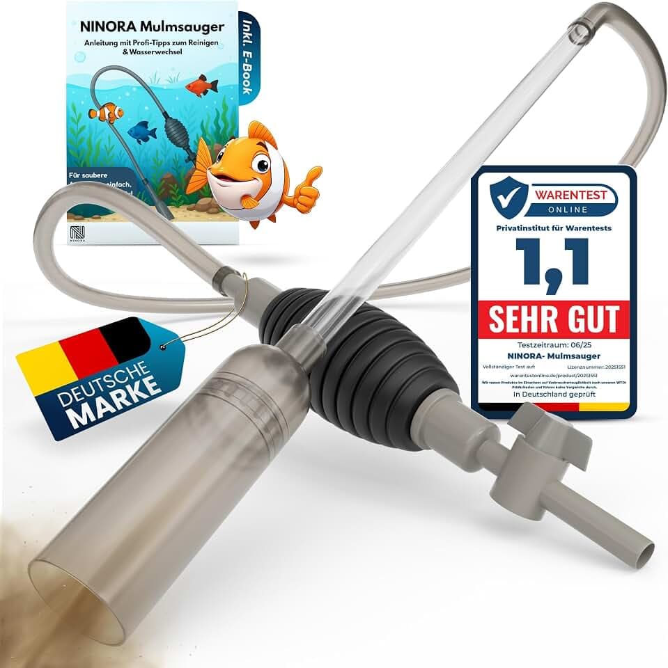Mulmsauger Aquarium – Kiesreiniger, Bodenreiniger & Wasserwechsel mit Pumpe und Schlauchventil I Sicher für Fische, ohne Chemie I Für kleine & große Aquarien I Aquarium Zubehör inkl. E-Book