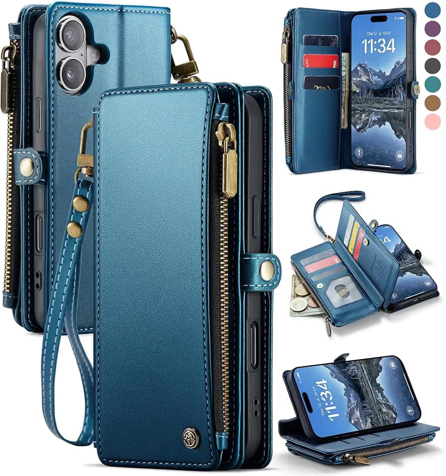 Defencase for iPhone 17 Wallet Case with RFID Blocking Card Holder, Blue