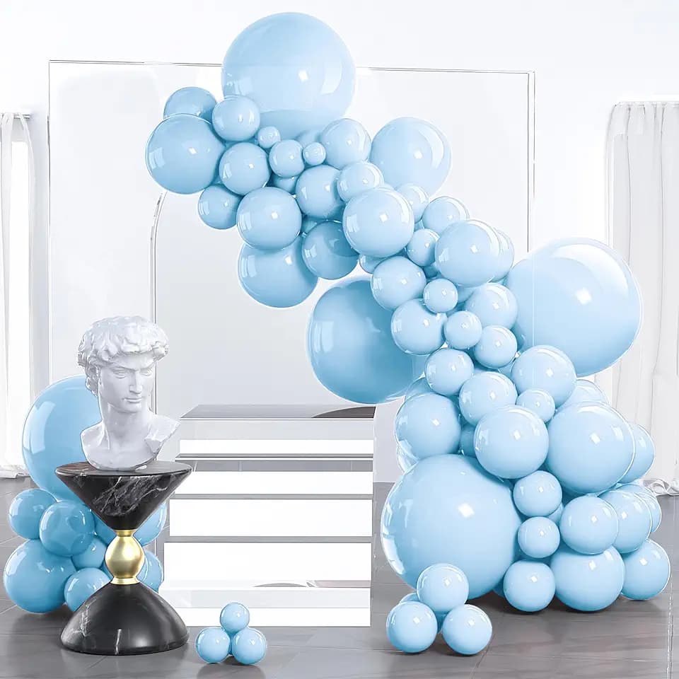 PartyWoo Baby Blue Balloons 130pcs Light Pastel Sky Aqua Blue Color