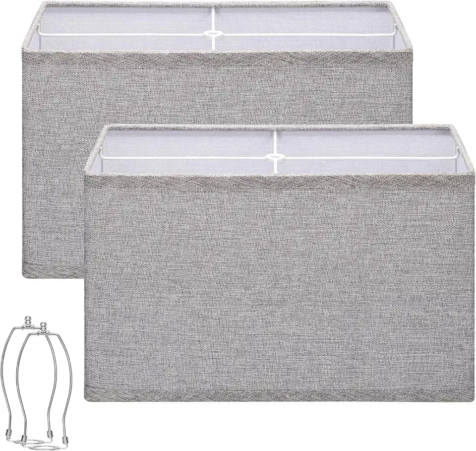 Rectangle Lamp Shades Set of 2, Large Lamp Shades 16"L x 8"W x 10"H, Gray