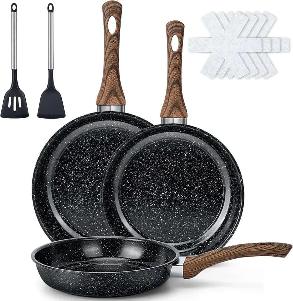 Frying Pans Skillet - 9 Pieces Nonstick Frying Pan Set Includes 3 Sizes (8"/ 10"/ 12"), PFOA Free, Induction & Oven Safe, Easy to Clean for Home Daily Cooking