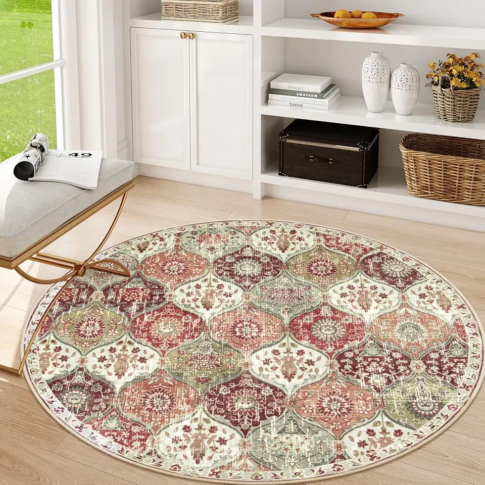 Lahome Moroccan Washable Round Area Rug, Soft Round Rug 5ft Non-Slip