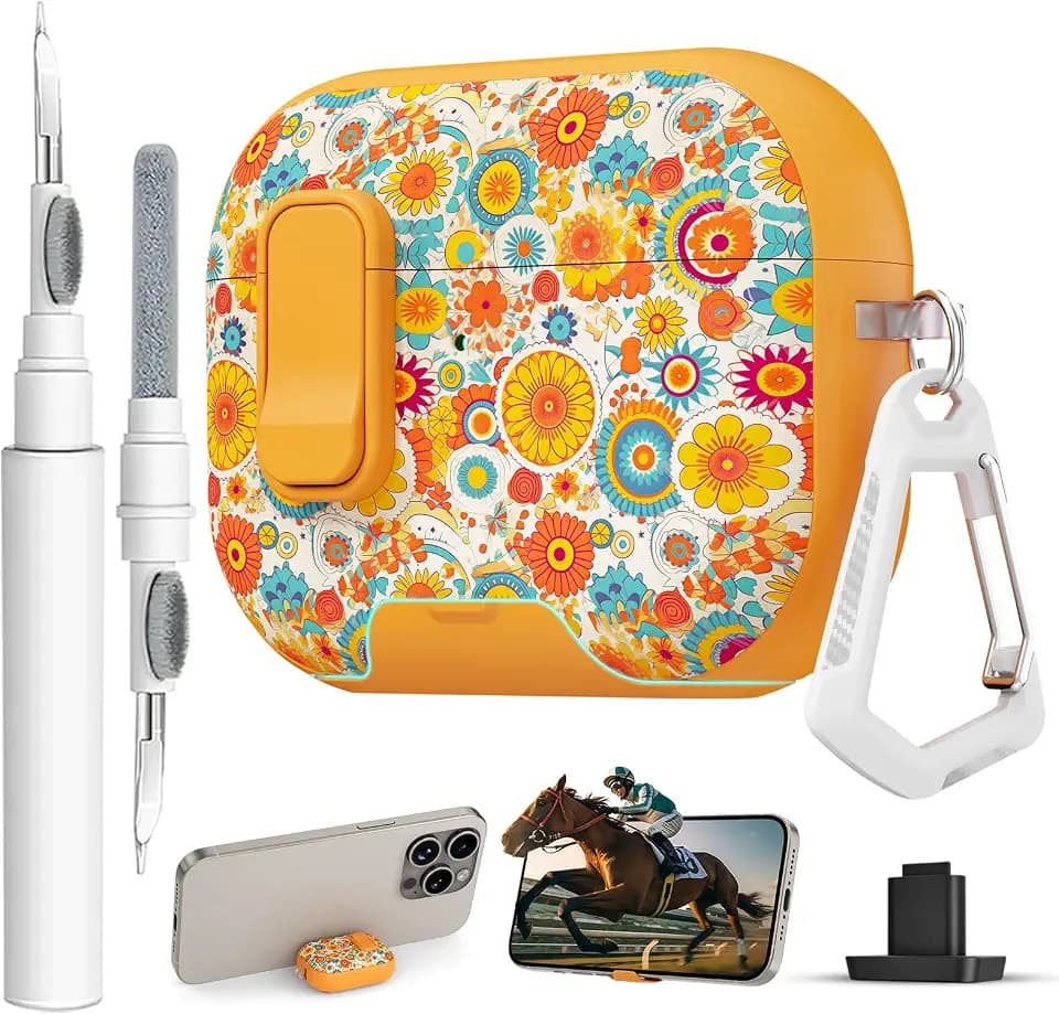 for AirPods Pro 3 Case with Lock & Phone Stand,Cute Floral Pattern Style