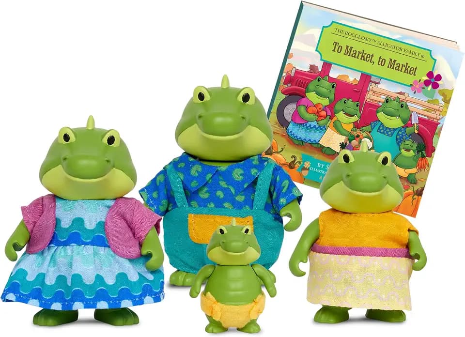 Li'l Woodzeez – Bogglesby Alligator Family – Set of 4 Collectible Posable Alligator Figures with Storybook for Imaginative Pretend Play – Doll Figures Toy Gift for Children 3+ Years