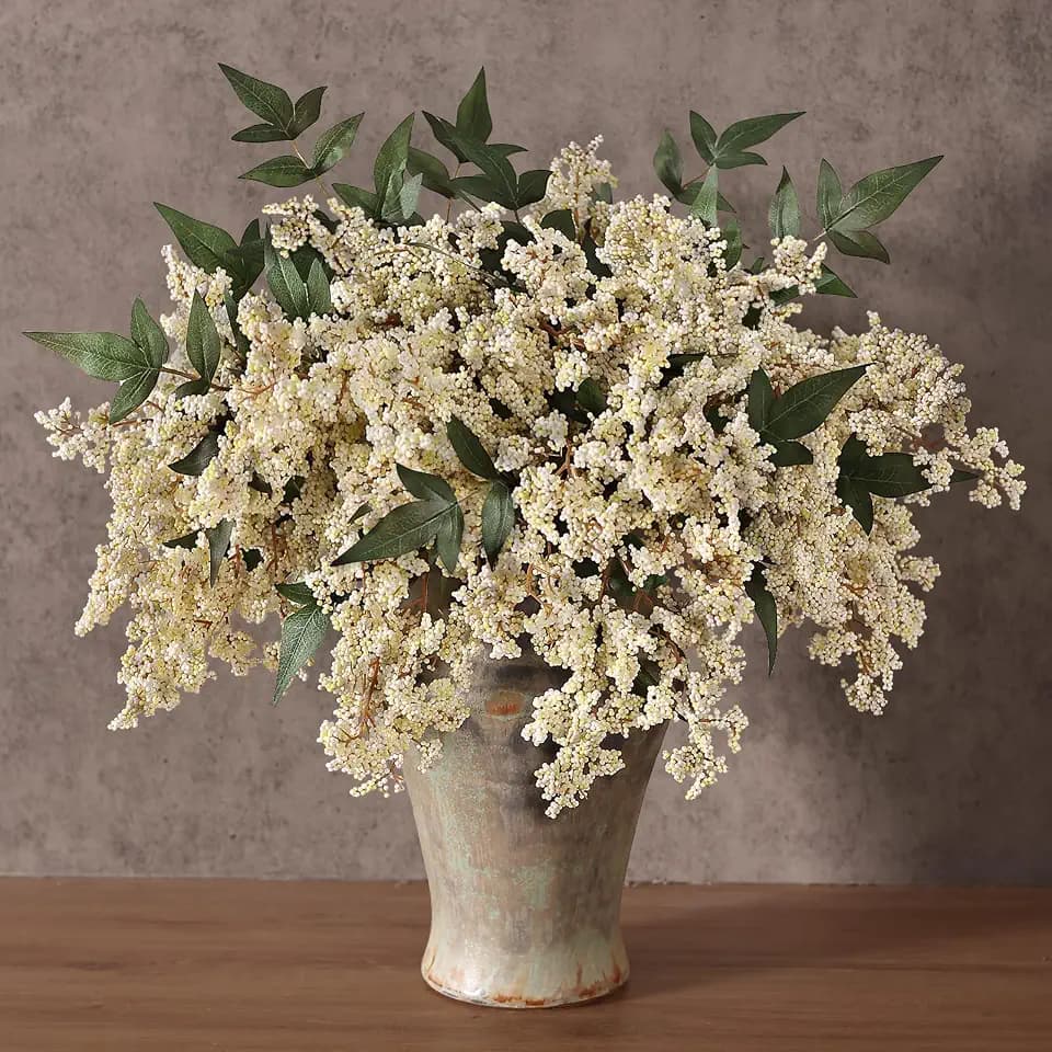 12Pcs 17" Lifelike Artificial Nandina Berry Stems for Vase Decor(Beige)