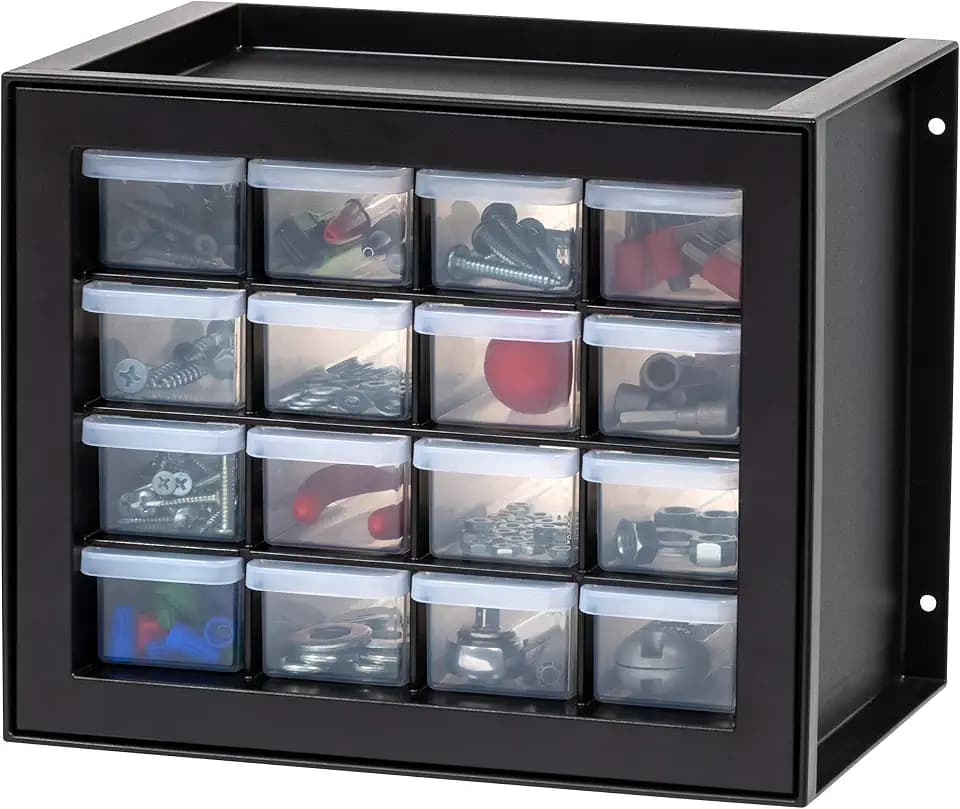 IRIS USA 16-Drawer Small Drawer Organizer, Garage Desk Storage, Black