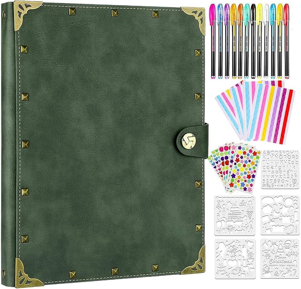 ZEEYUAN Fotoalbum zum Einkleben Nieten Fotoalbum zum Selbstgestalten Schwarze Seiten Leder Scrapbook mit Zubehör Ideal als Familienalbum Hochzeitsalbum Abschiedsalbum