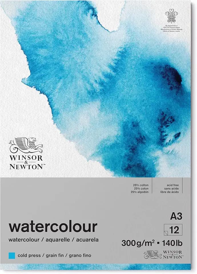 Winsor & Newton 6667007 Classic Aquarellpapier im Block - 12 Blatt A3, 300g/m², geleimt, kaltgepresstes, leicht texturiertes weißes Papier in archivierbarer Qualität, gilbbeständig