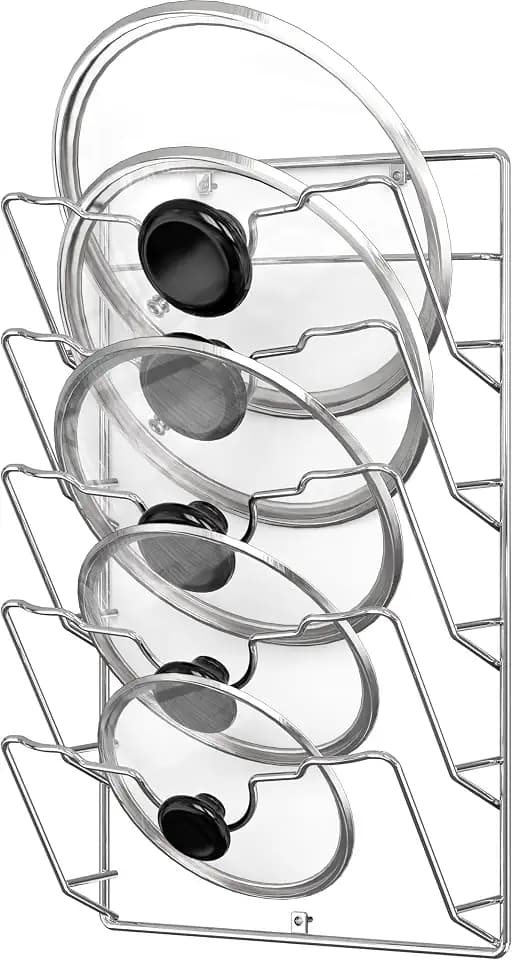 Simple Houseware Wall Door Mounted Pot Lid Rack Organizer, Chrome Finish