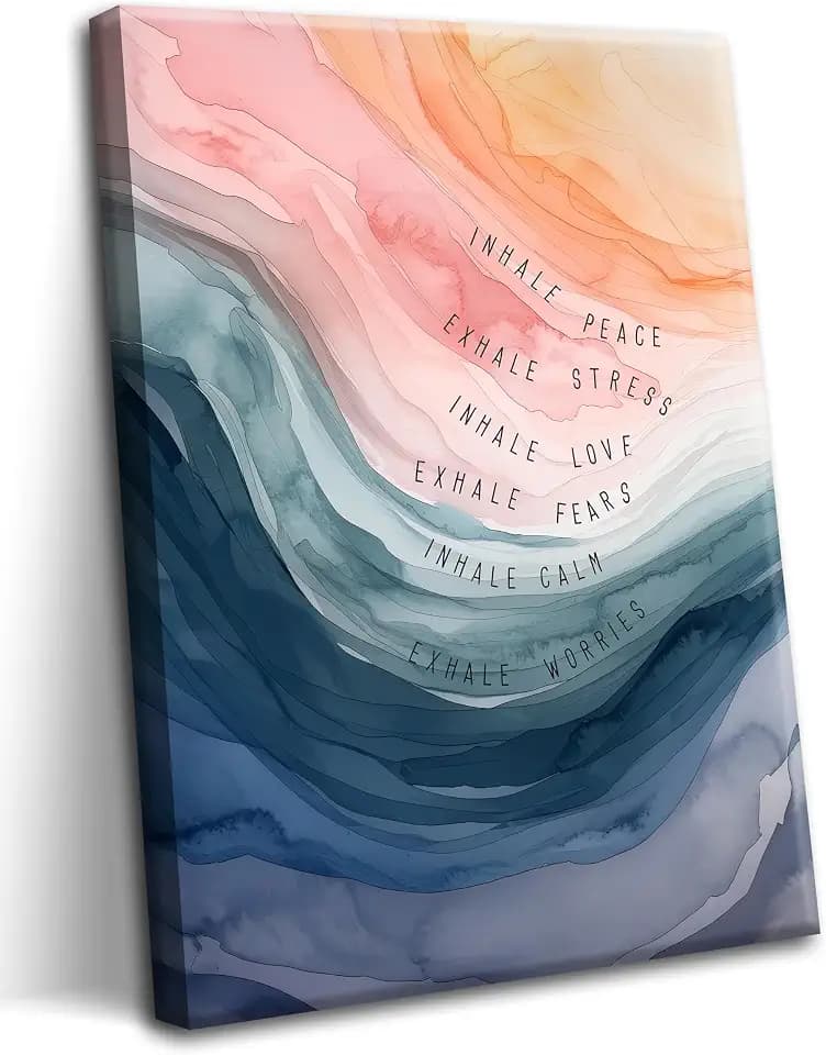 YHCTHT Mental Health Wall Art, Therapy Office Pictures Wall Decor, Inhale Exhale Meditation Art Paintings, Inspirational Canvas Prints, Therapist Artwork for Meditation Room Calming Corner 12x16 Inch