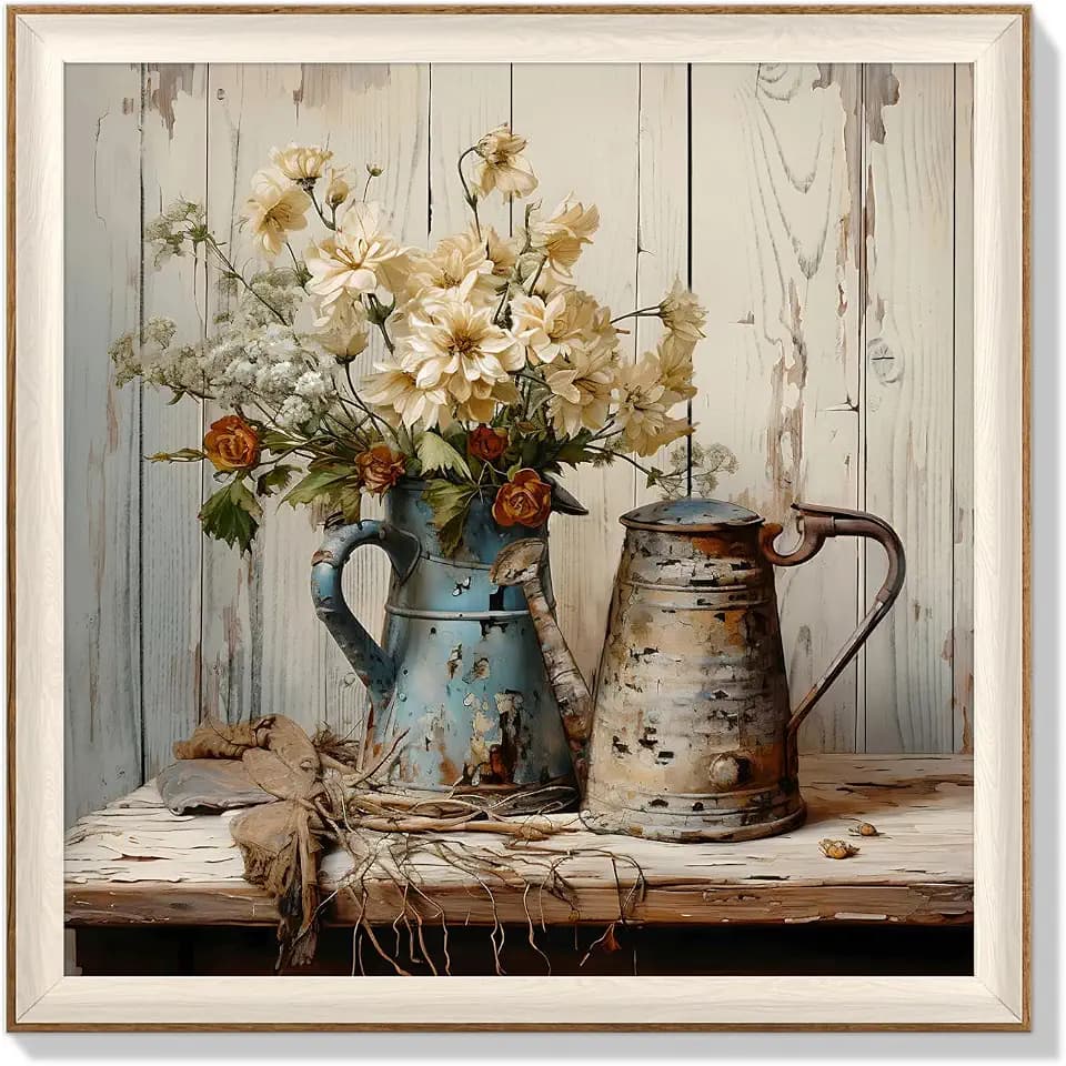 LAIART Framed canvas wall art,vintage rustic wall decor，flower pictures 12x12 in