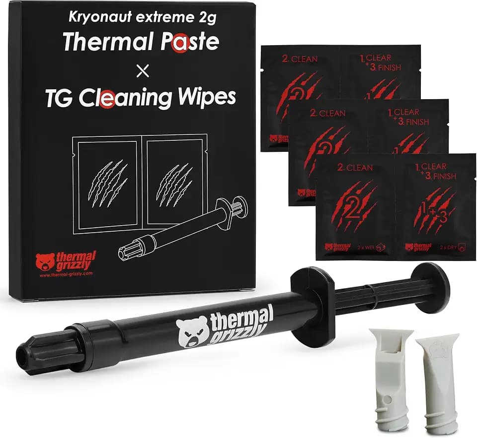 Thermal Grizzly Kryonaut Extreme - 2 Gram - Extremely High Performance Thermal Paste with 12 Cleaning Wipes 6 Wet & 6 Dry- for Maximum Thermal Conductivity While Overclocking CPU/GPU/PS4/PS5/Xbox
