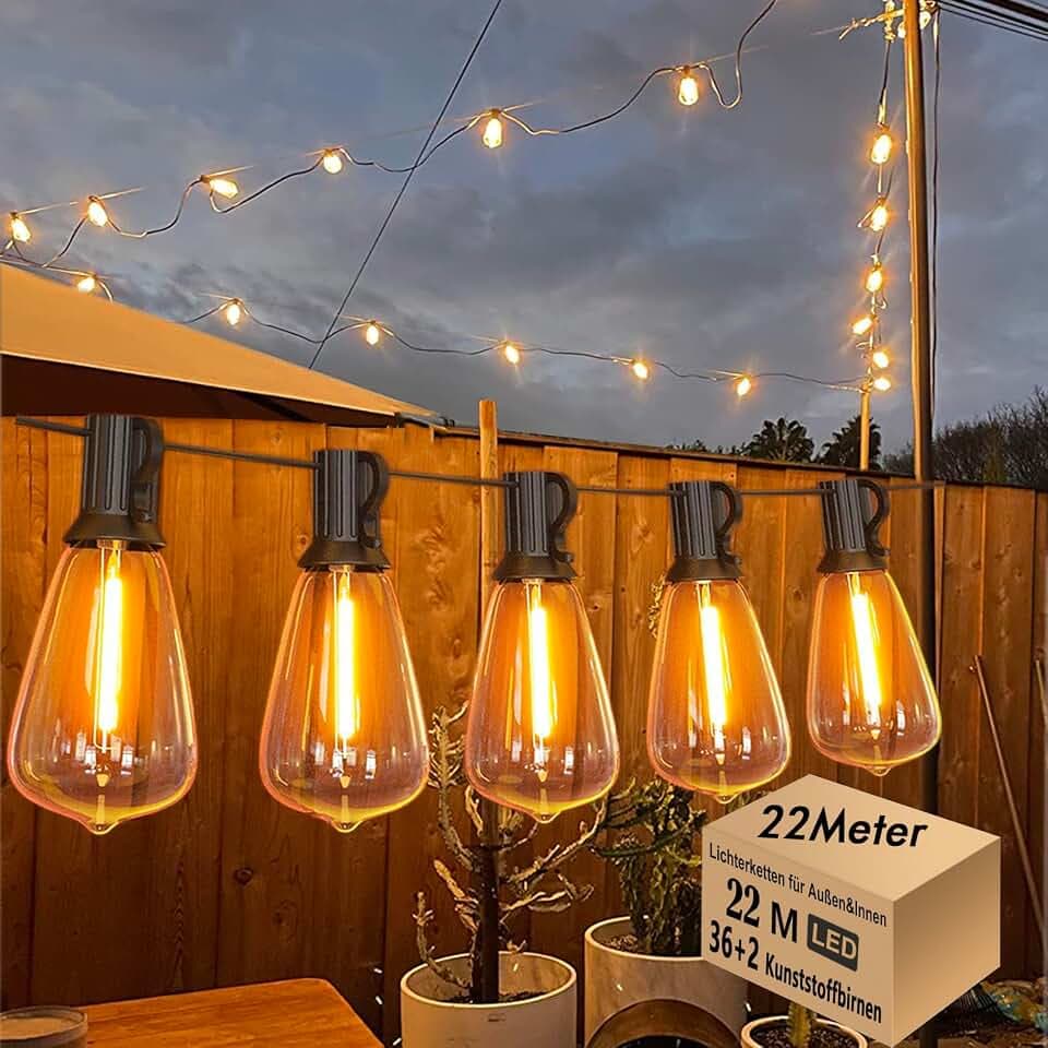 22M Netzbetrieben Lichterkette Außen mit 38 ST38 led Glühbirnen