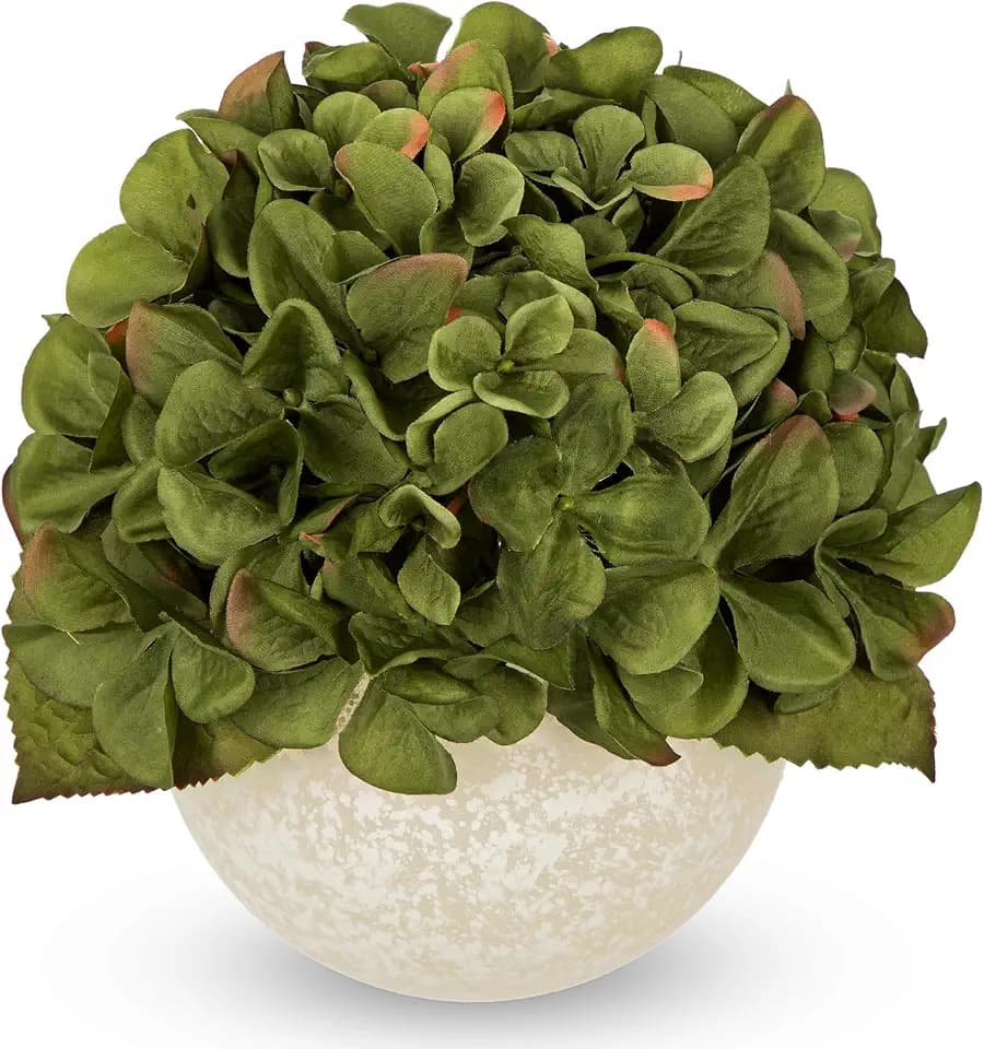 Hollyone Green Hydrangea Artificial Flowers with Glass Vase Silk Fake Hydrangeas Faux Flowers Arrangements Floral Bulk Bouquet for Wedding Party Boho Home Decor Table Centerpiece Decorations