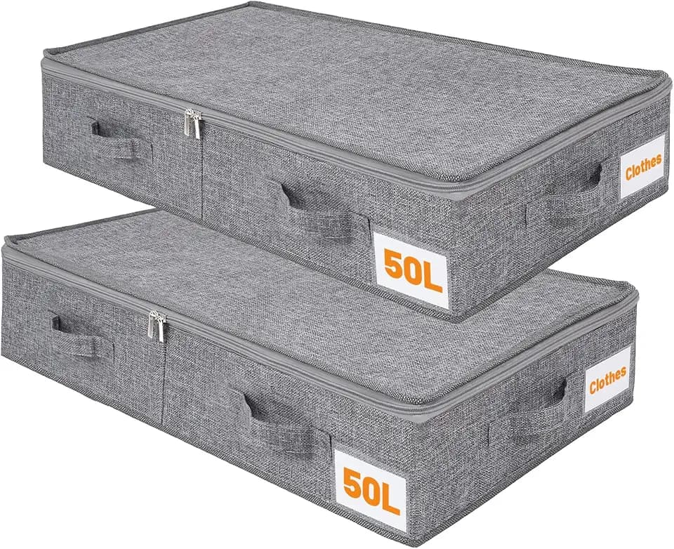 Dntorx Unterbett-Aufbewahrungsboxen mit Deckel, 50 l, Grau, Leinen, 2 Stück
