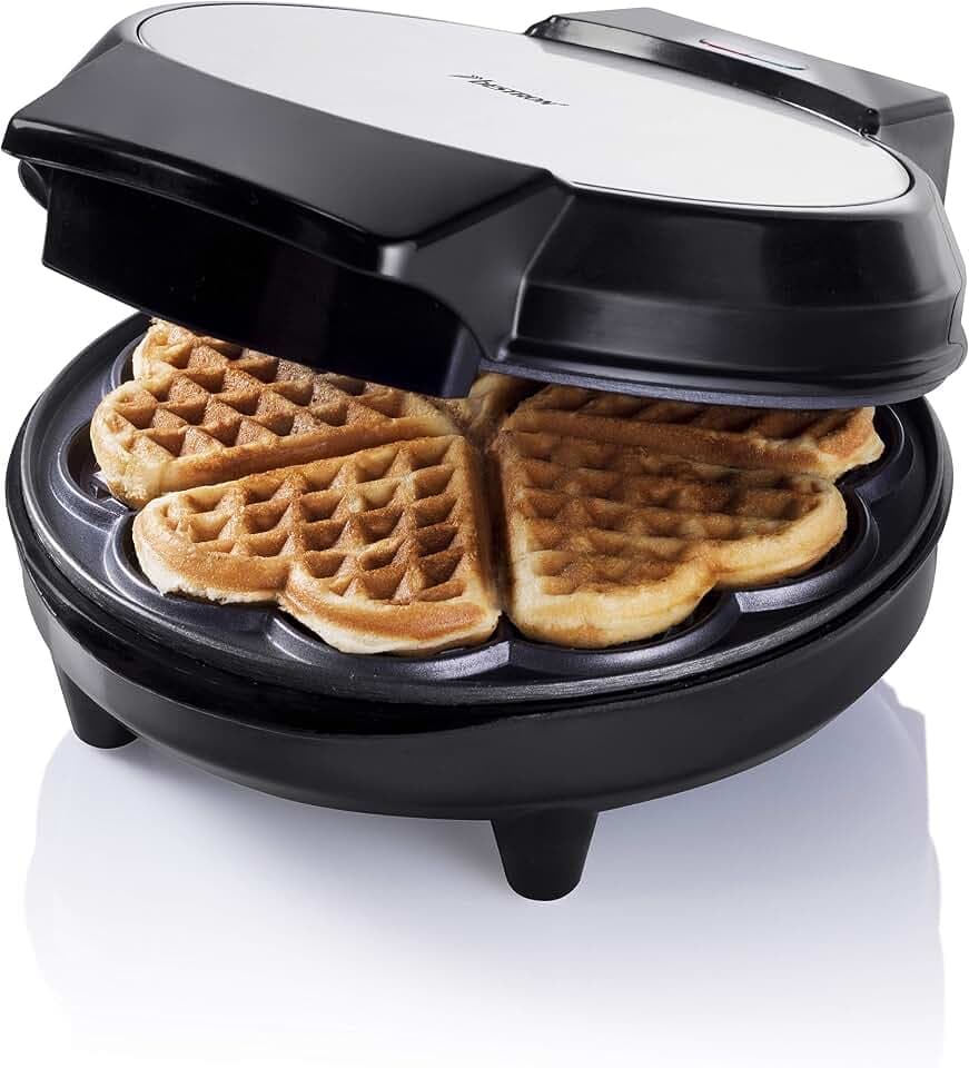 Bestron Waffeleisen für klassische Herzwaffeln, Waffelmaker mit Backampel & Antihaftbeschichtung, 700 Watt, Farbe:Schwarz