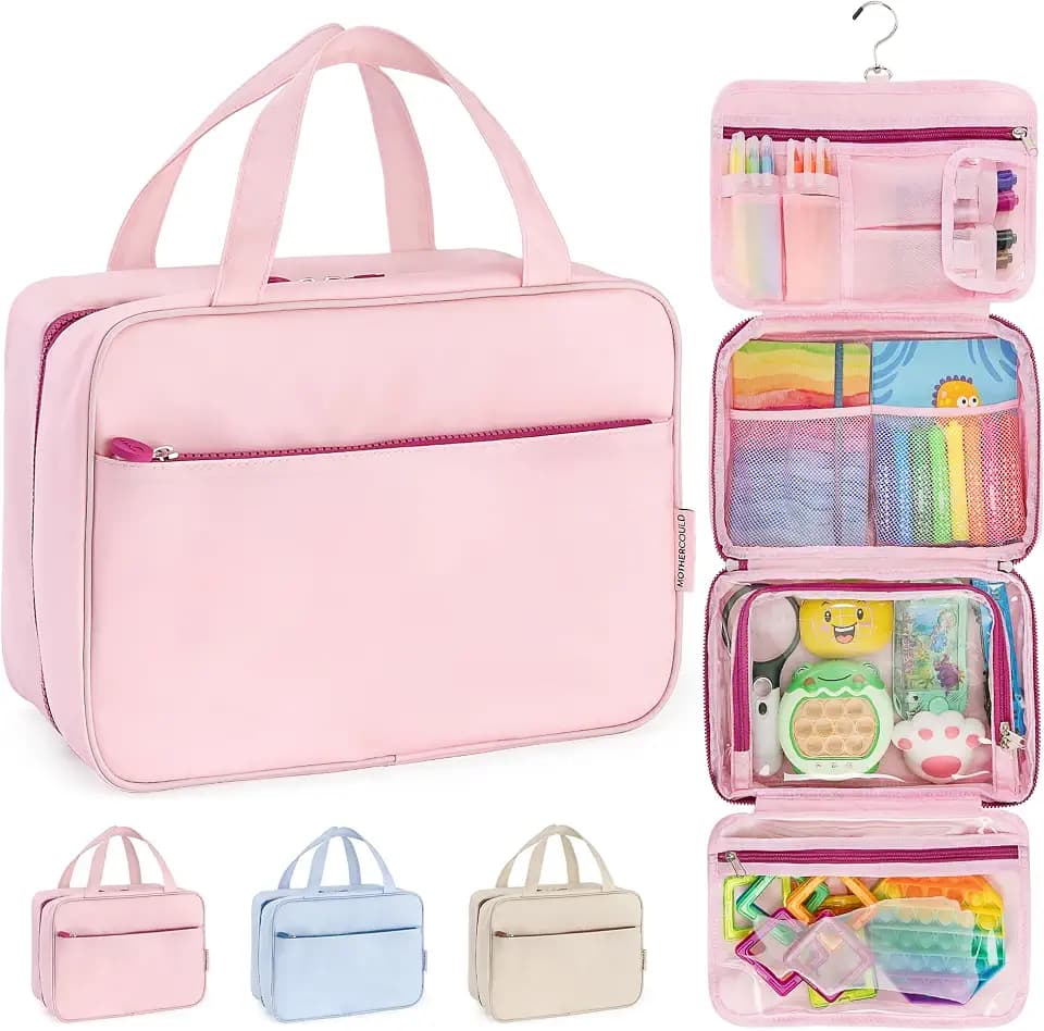 Mothercould Large Kids Travel Organizer, Hanging Bag With Hook, Pink