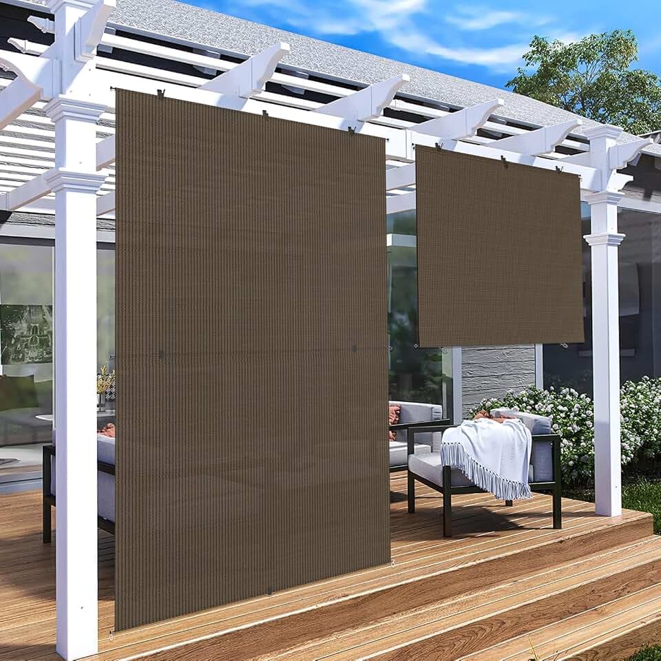 Patio Shades Roll Up Outdoor 4'Wx6'H Foldable Roller Shade Patio Blinds Exterior Block Sun Screen for Outside Porch Deck Balcony Pergola Carport, Brown