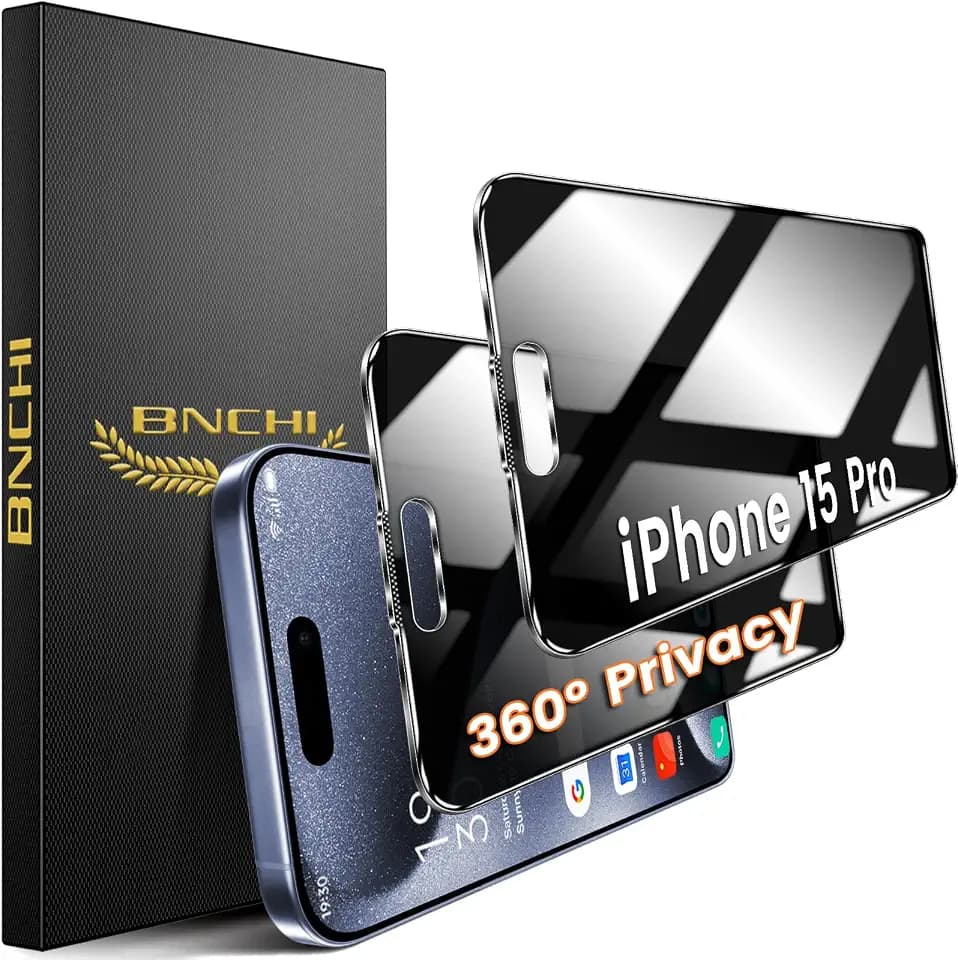 2 Pack 4 Way 360° Privacy Screen Protector for iPhone 15 Pro 6.1-Inches, Horizontal and Vertical All Around Anti-Spy 9H Tempered Glass Film, Scratch Resistant, Zero Bubbles, Face ID Sensitive