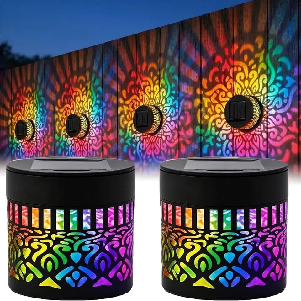 2PCS Seven-Color Changing Solar Mandala Projection Wall Light