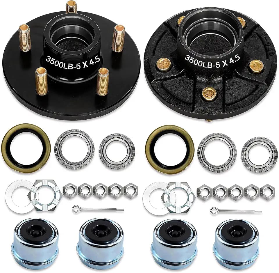 2 Sets 3500Lbs Axle Trailer Hub Kit 5 Bolt 4.5",5 Lug Trailer Hub Fit 1-1/16" to 1-3/8" Trailer Tapered Spindle,Boat Trailer Hubs 5 Lug,Trailer Wheel Hub Kit(Not fit Straight Spindle)