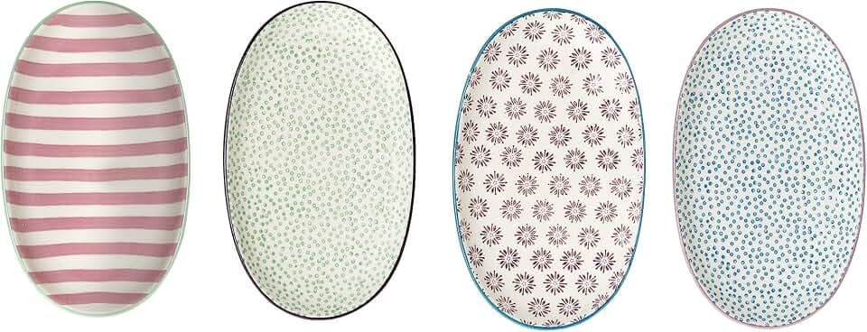 Bloomingville Servierteller Patrizia, rosa grün lila blau, Keramik, 4er Set, 21,5cm
