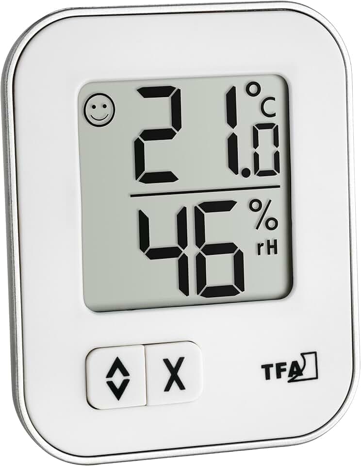 TFA Dostmann digitales Thermo-Hygrometer Moxx, 30.5026.02, zur Raumklimakontrolle, Luftfeuchtigkeitsmesser, Innentemperatur, für innen, weiß