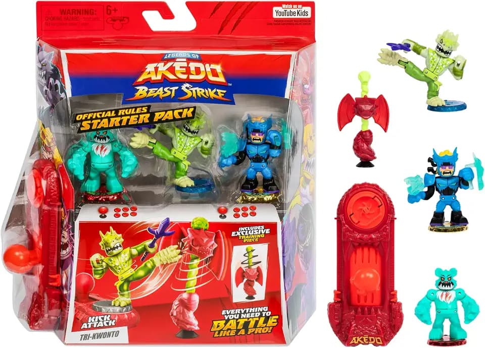 Legends of Akedo Beast Strike Starter Pack | 3 Akedo Warriors | 1 Legendary Warrior, 1 Beast Striker and 1 Ultra Rare Warrior | with Training Practice Piece and Exclusive Joystick Controller, Medium