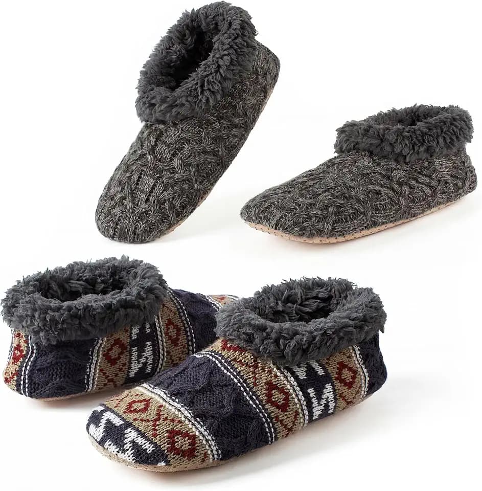 Cozylook 2-Pack Men's Slippers, Soft Non-Slip Soles, Fuzzy Slipper Socks