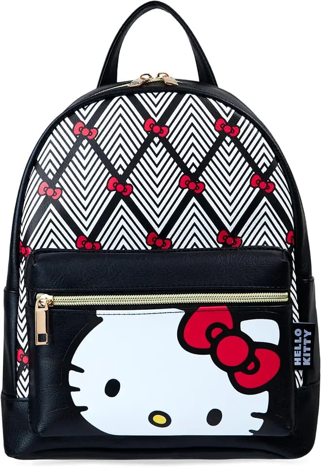 Hello Kitty Sanrio Rucksack Damen, Kleiner Reiserucksack, Kawaii Tagesrucksack, Anime Geschenke für Frauen und Mädchen (Schwarz Hello Kitty)