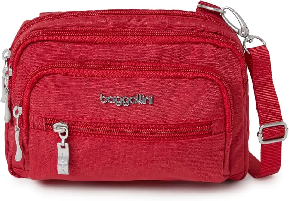 Baggallini Triple Zip Small Crossbody Bag for Women - Lightweight Convertible Fanny Pack Belt Bag