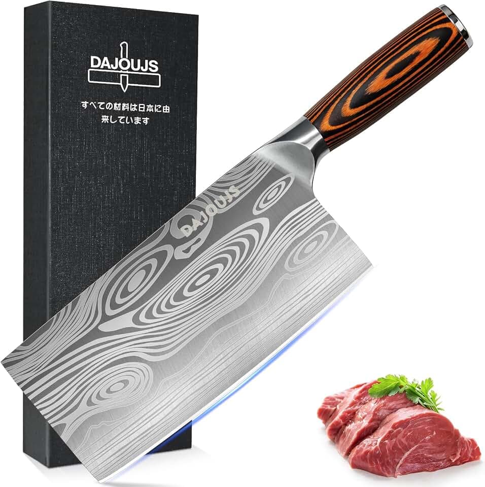 Meat Cleaver Knife Ultra Sharp Kitchen Knife 8 Inch, High Carbon Stainless Steel Butcher Knife with Wooden Handle, Chinese Cleaver for Meat Cutting Vegetable Slicing Perfect Birthday Gifts