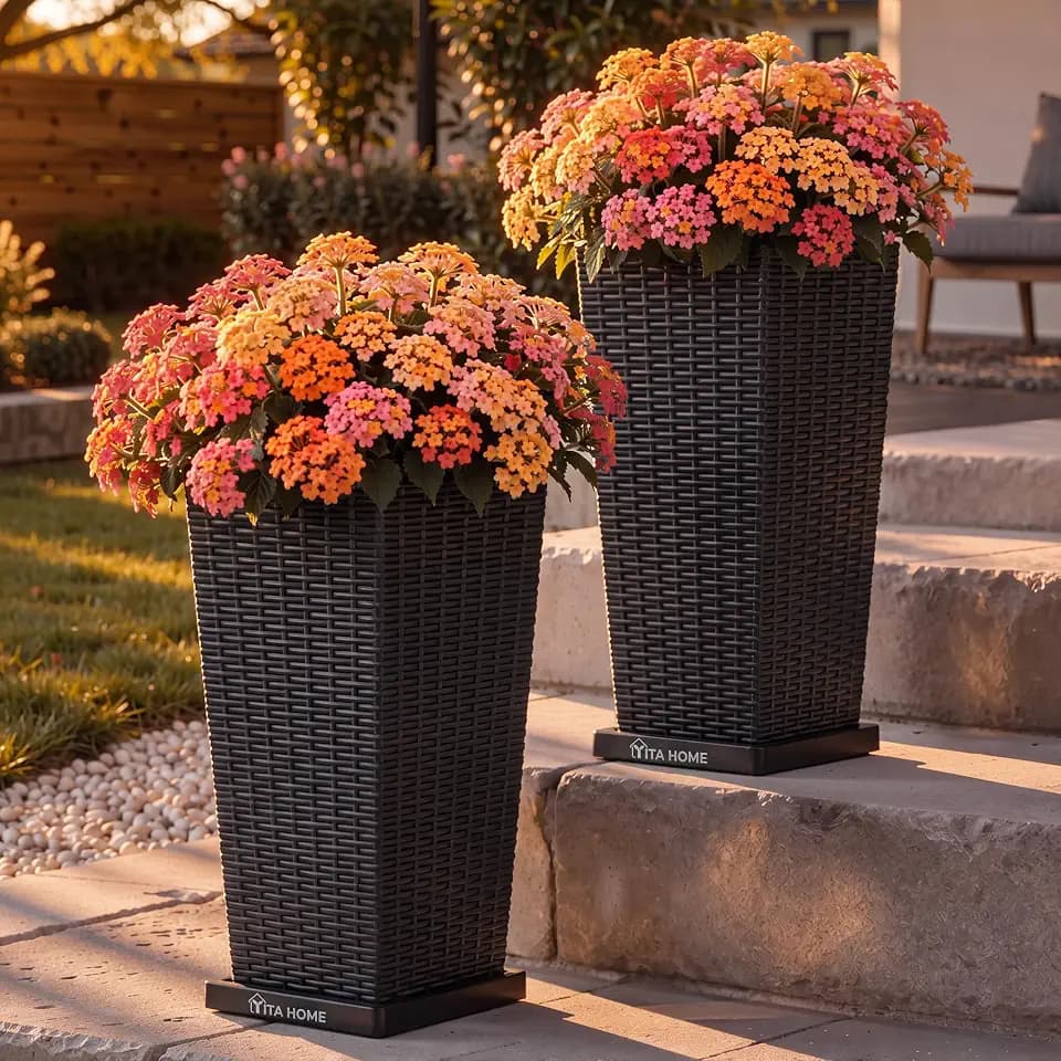 YITAHOME 2pcs Tall Planters 24" with Detachable Inner Pot, Outdoor Planter