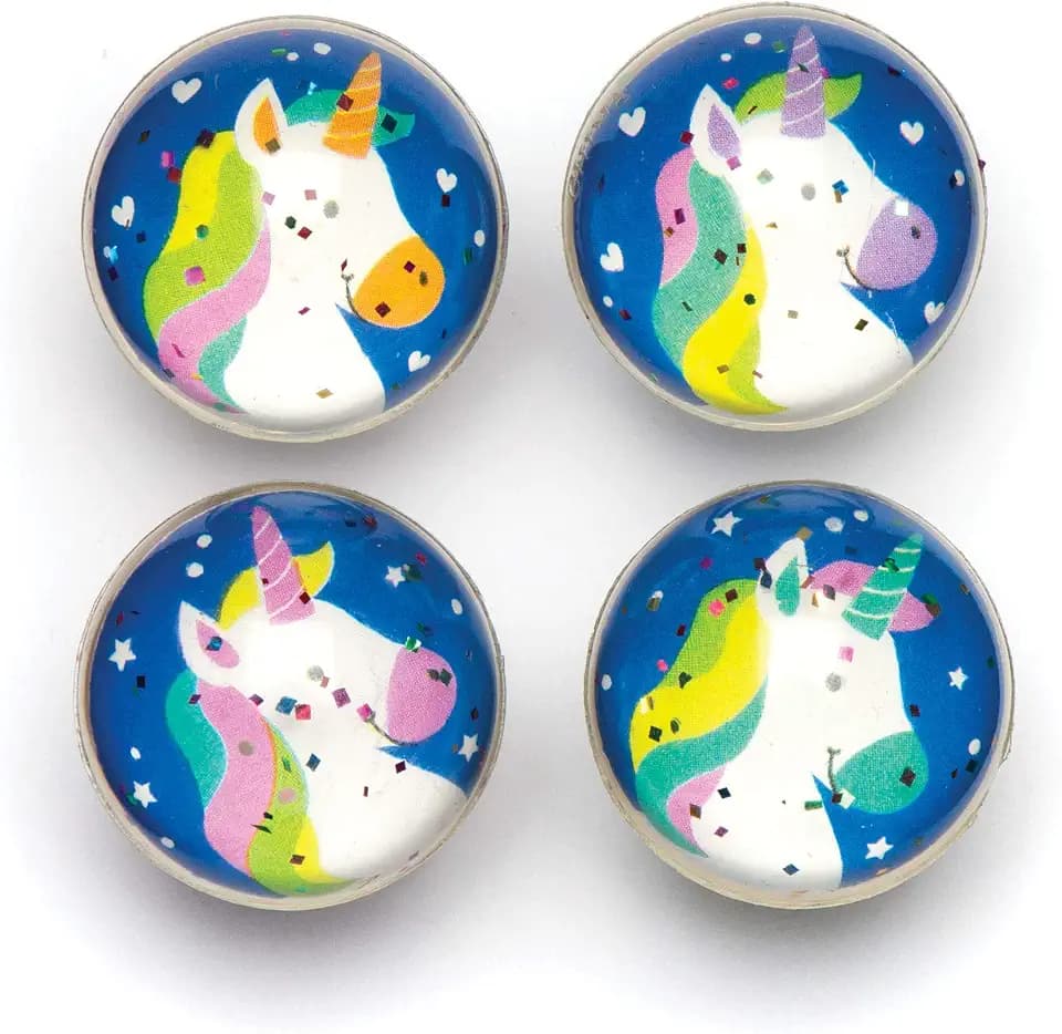 Baker Ross AR578 Glitzer-Flummis mit regenbogen Einhornmotiv, perfekt für Kinder, um alleine oder mit Freunden zu spielen, ideal für den Außen- und Innenbereich (8 Stück), verschieden