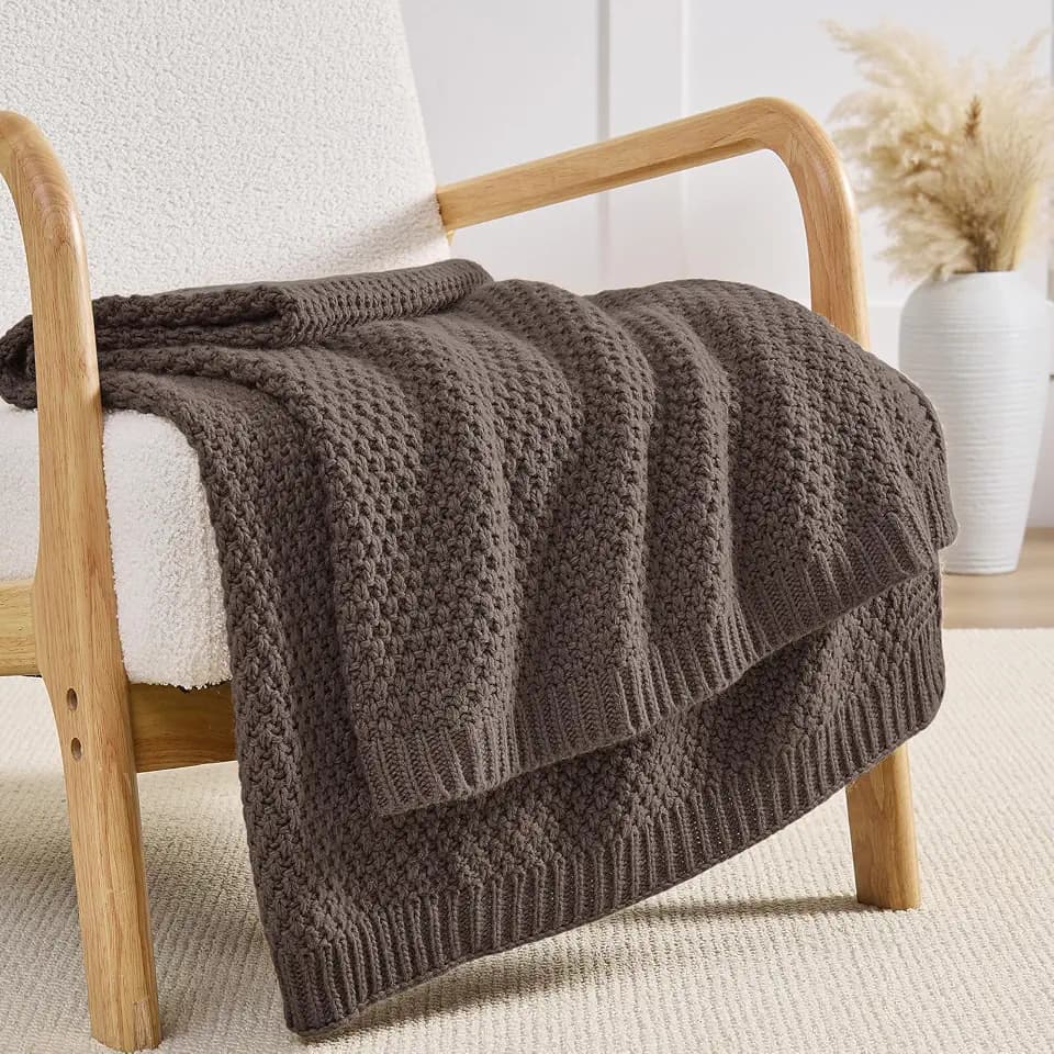 Taupe Brown Throw Blanket, Sweater-Soft Moss Knit, 50x60 Inches