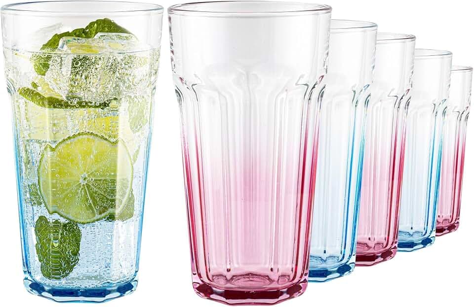 TREND FOR HOME Gigi Secret Pastels große Trinkgläser 630 ml, Set mit 6 Cocktailgläsern, Longdrinkgläser XXL, Nicht in der Spülmaschine reinigen perfekt für Zuhause