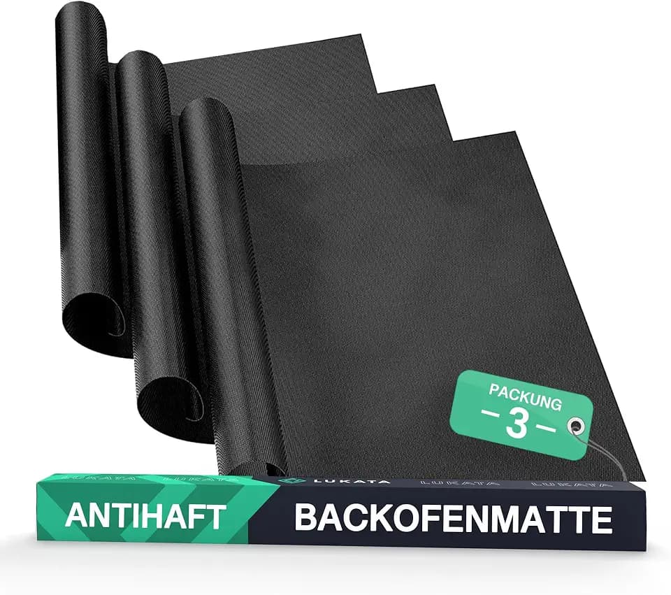 Lukata Untere Backofen-Abdeckmatte mit Spachtel und Bürste, 3er-Set - Große Antihaftbeschichtung für den Boden - Wiederverwendbar, Fiberglas