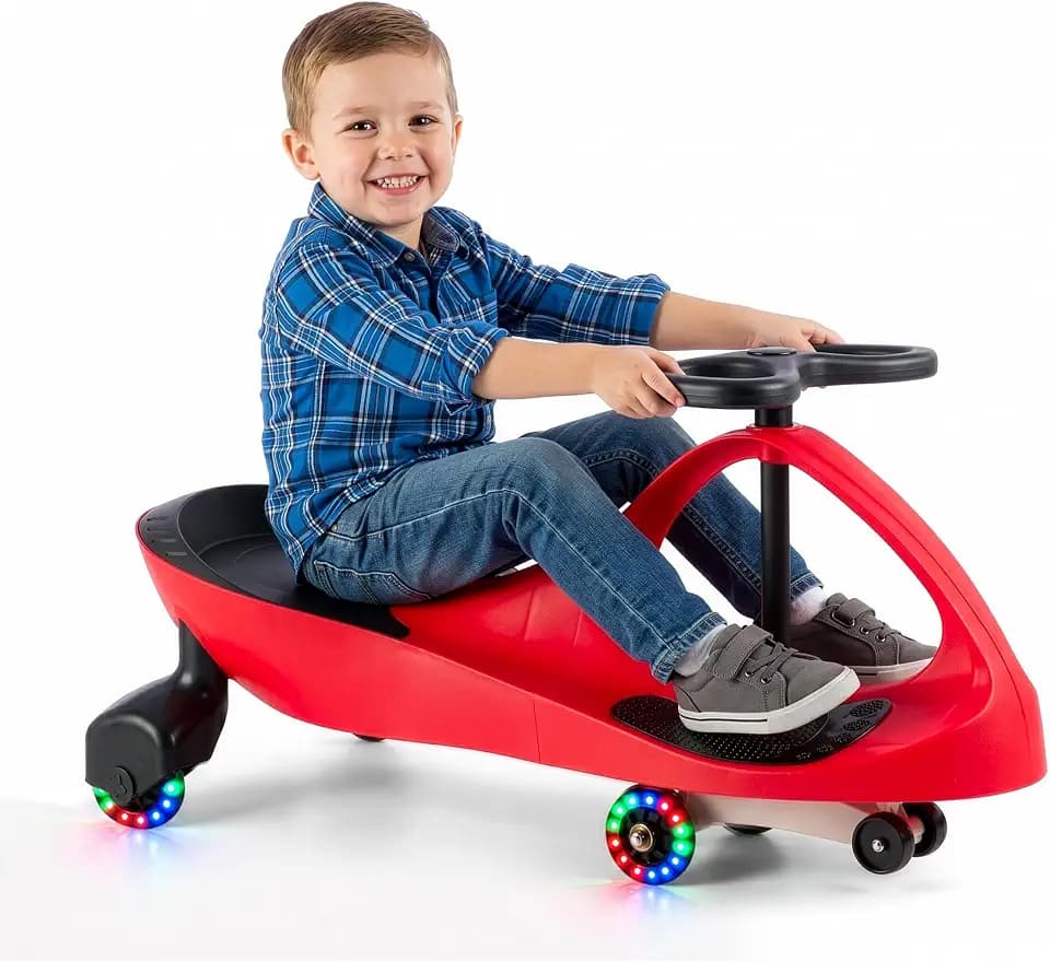 Wiggle Car for Kids - Swing Car Ride on Toy for Ages 3 and Up - Toddler Ride on Toys with LED Flashing Rear Wheels, No Batteries, Gears, or Pedals Just Twist, Wiggle, and Go by Lil’ Rider (Red)