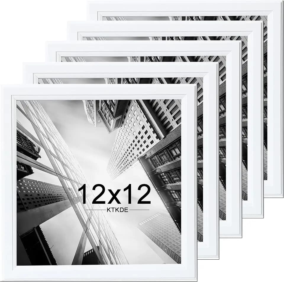 KTKDE 12x12 Picture Frame Set of 5, Wooden frames White, Wall Hanging Display, Best Square Photo Frame Studio Gallery for Photos, Posters & Art Prints