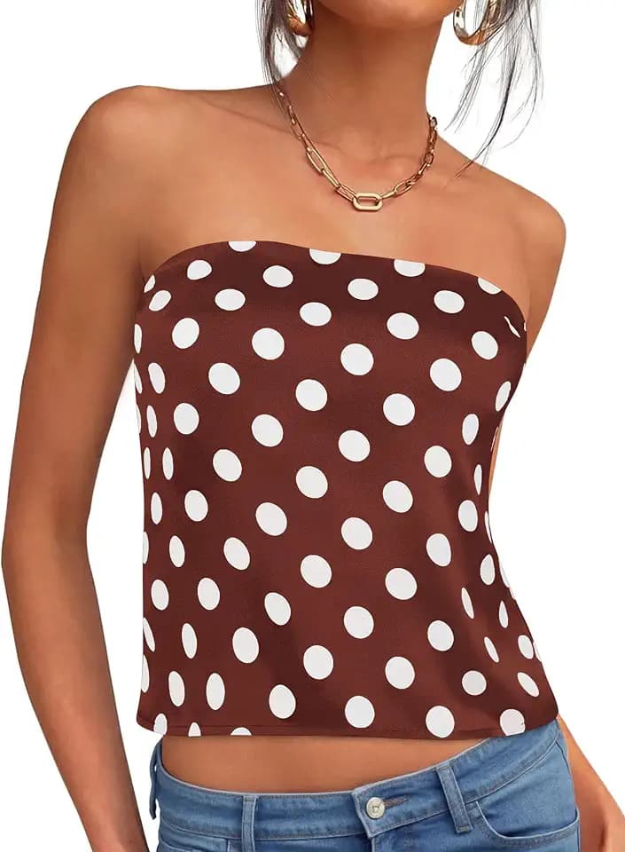 PRETTYGARDEN Strapless Tube Tops for Women 2026 Summer Sleeveless Backless Polka Dot Going Out Top Bandeau Cute Y2k Shirt